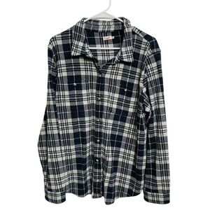 Faherty Men's XL Super Brushed Flannel Shirt Navy Plaid Stretch‎ Blanket WKF2107